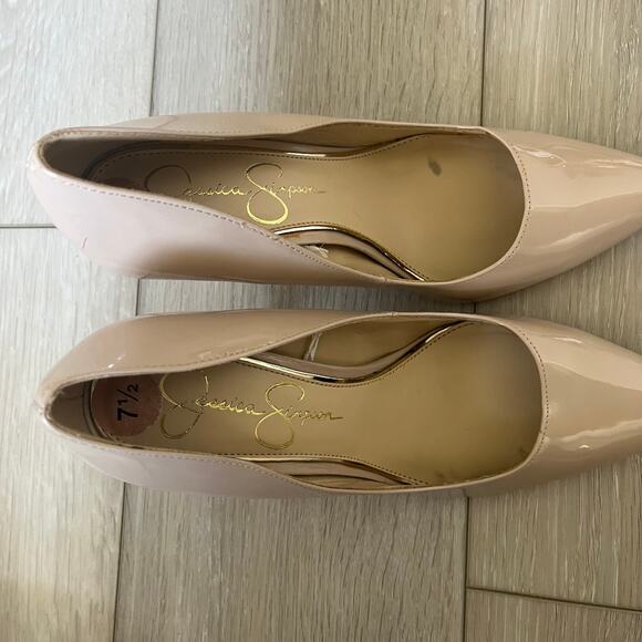 Jessica Simpson 'Oravia' Women's 7.5 Nude Patent Pump Heel Pointed Toe - Picture 7 of 10